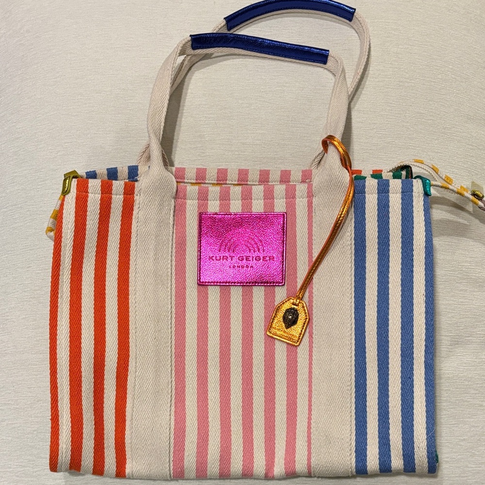 Kurt Geiger Pink and Blue Striped Tote